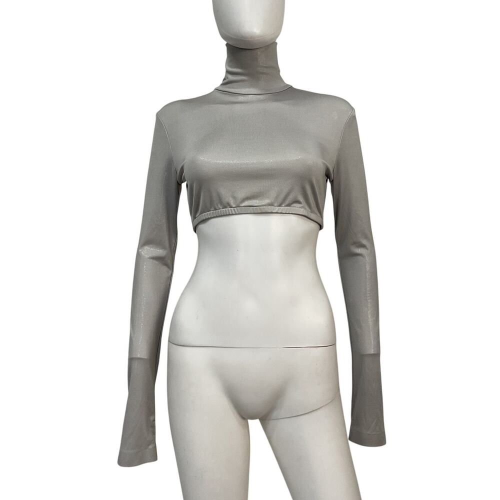 Norma Kamali Cropped Gray Turtleneck Top Size S - Picture 2 of 5